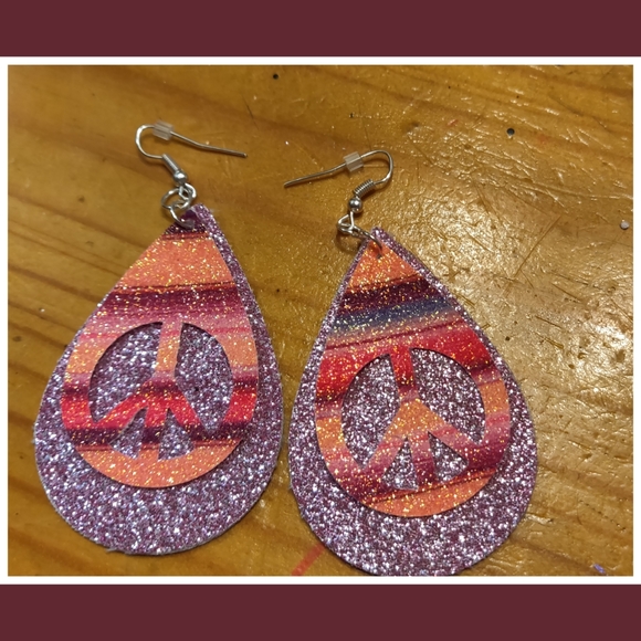 Jewelry - 3/$20 Groovy Peace Sign Faux Leather Earrings